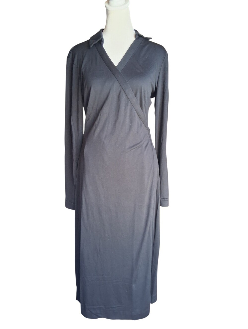 Quince 100% Silk Jersy Midi Wrap Dress Black M
